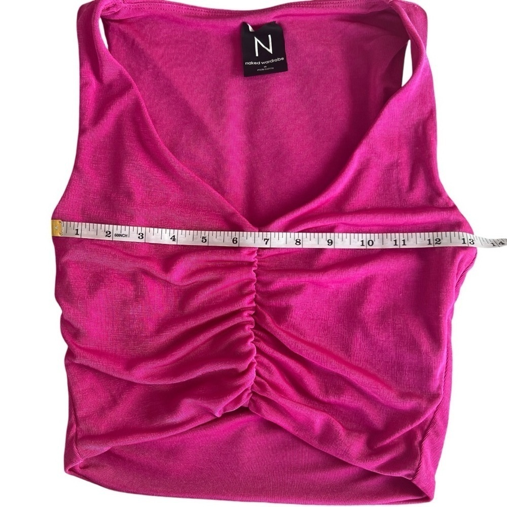 NWOT N BY NAKED WARDROBE Shirred Crop Top in Fuchsia SZ M - Picture 2 of 6